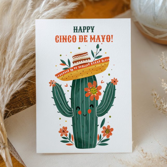 Akvarell Söt Mexikansk Kaktus Glad Cinco de Mayo Vykort (Skapare uppladdad)