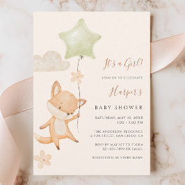 Akvarell Söt Räv Flygande Ballong Baby Shower  Inbjudningar