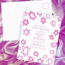Akvarell Söt Rosa Davidstjärna Bar Bat Mitzvah Meddelande Vykort
