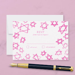 Akvarell Söt Rosa Davidstjärna Bar/Bat Mitzvah OSA Kort