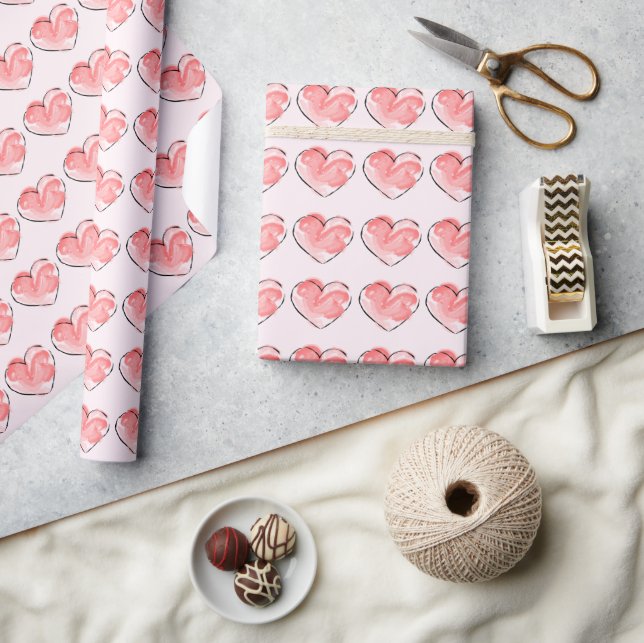 Akvarell Söt Rosa Hjärtat Presentpapper (Hantverk)
