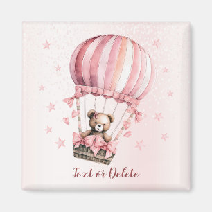 Akvarell Söt Rosa Teddybjörn Varm Luft Ballong Magnet