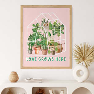 Akvarell Söt Tropisk Krukväxt på Rosa Poster