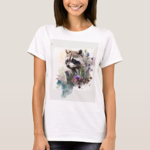 Akvarell Söt Tvättbjörn Vårblommor T Shirt