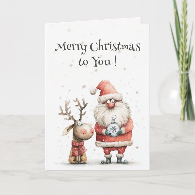 Akvarell Söt Whimsical Glad Jul Vikad  Kort (Framsida)