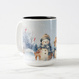 Akvarell Söta Snömän Två-Tonad Mugg