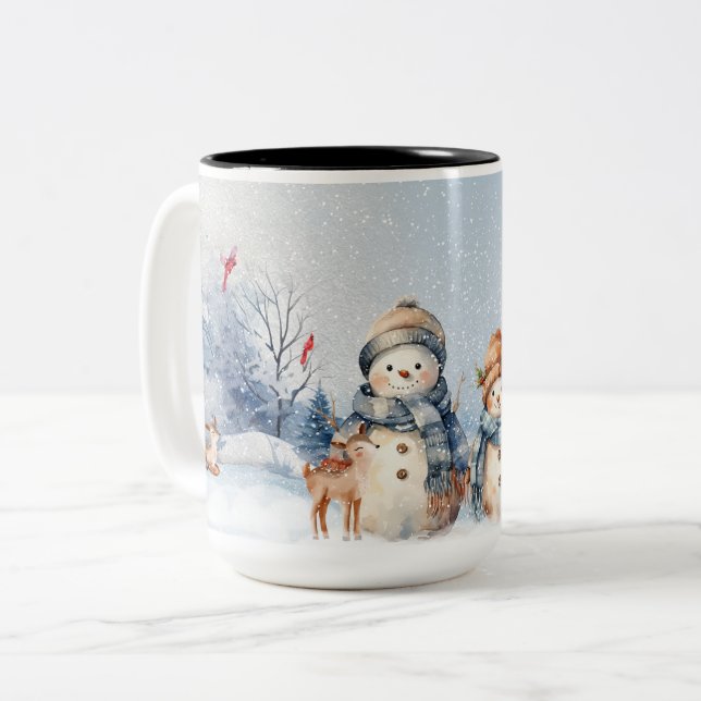 Akvarell Söta Snömän Två-Tonad Mugg (Framsida vänster)
