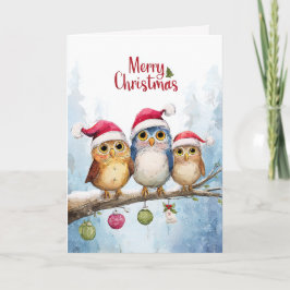 Akvarell Söta Ugglor Whimsical Jul Faltad Kort