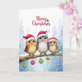 Akvarell Söta Ugglor Whimsical Jul Faltad Kort