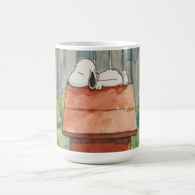 Akvarell Sovande Hund på Röd Hundkoja Konst Kaffemugg (Center)