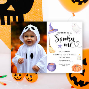 Akvarell Spöklik Ett Halloween 1-års födelsedag Inbjudningar