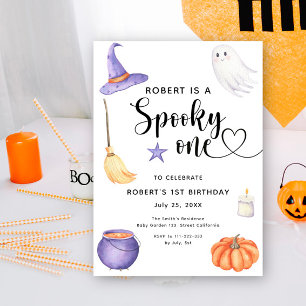 Akvarell Spöklik Ett Halloween 1-års födelsedag Inbjudningar