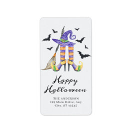 Akvarell Spöklik Halloween Häxa Ben och Hatt Adressetikett