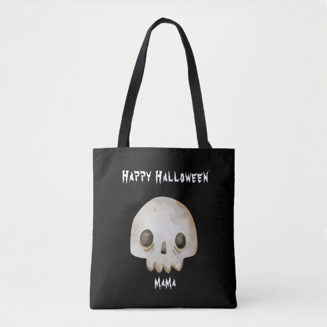 Akvarell Spökskelett Gott Halloween Mamma Tygkasse (Framsida)