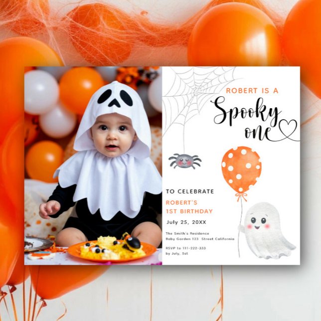 Akvarell Spooky One 1-års födelsedag Inbjudningar (Skapare uppladdad)