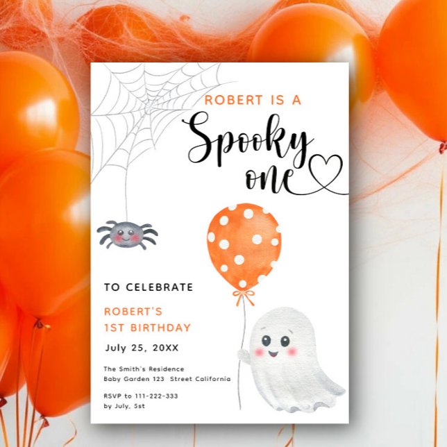 Akvarell Spooky One 1-års födelsedag Inbjudningar (Skapare uppladdad)