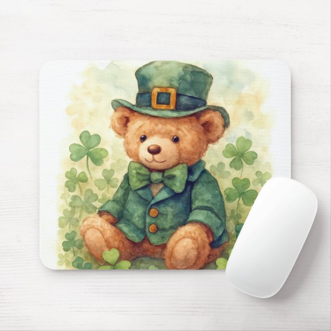 Akvarell St. Patrick's Day Nallebjörn Musmatta (Med mus)