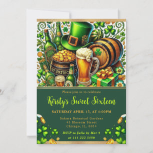 Akvarell St Patrick's Day Sweet Sixteen Inbjudningar