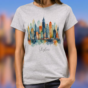 Akvarell Stadssilhuett Modern Cool Urban Grafik T Shirt