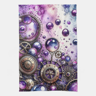 Akvarell Steampunk Bubblor & Kugghjul Kökshandduk