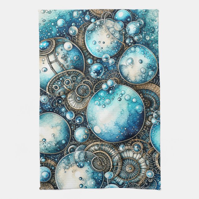 Akvarell Steampunk Bubblor & Kugghjul Kökshandduk (Vertikal)