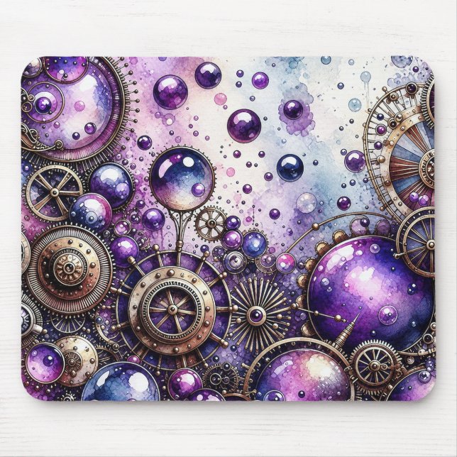 Akvarell Steampunk Bubblor & Kugghjul Musmatta (Framsidan)