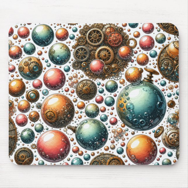 Akvarell Steampunk Bubblor & Kugghjul Musmatta (Framsidan)