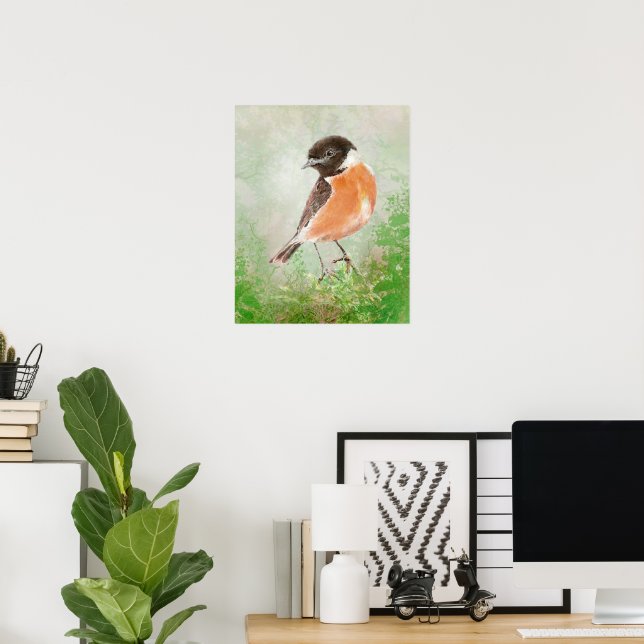 Akvarell Stentrast Fågel Naturkonst Poster (Hemmakontoret)