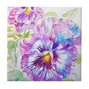 Akvarell Stilla Violett Blomma Blommig Rosa Gul Kakelplatta