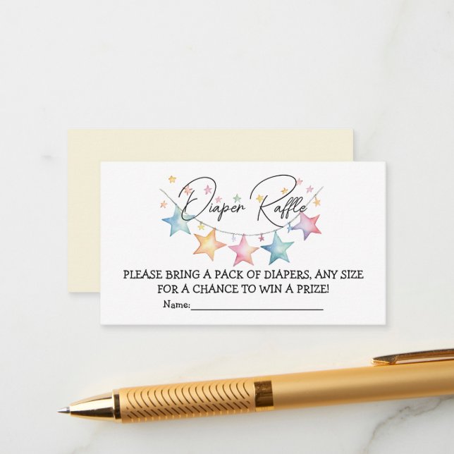 Akvarell Stjärnor Baby Shower Blöja Lotteri Kort (Fram/Back In Situ)