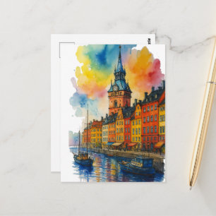 Akvarell Stockholm Sverige Gamla Stan Vykort