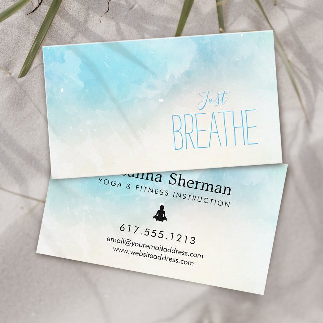 Akvarell Strand Andas Lugnt Yoga och Wellness Visitkort (Watercolor Beach Just Breathe Yoga and Wellness Business Card)