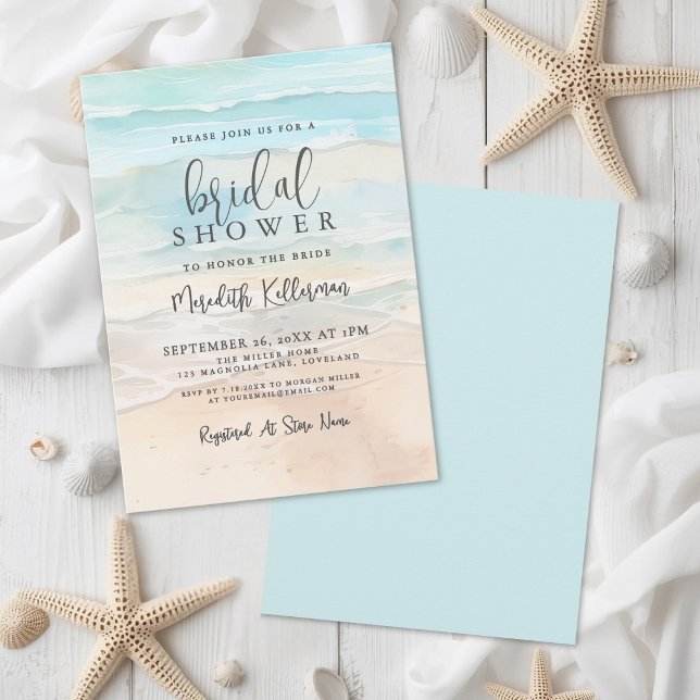 Akvarell Strand Bröllopsdusch Inbjudningar (Watercolor Beach Bridal Shower Invitation)