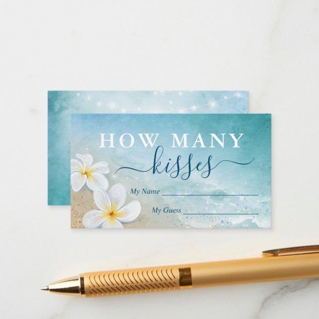 Akvarell Strand Hur Många Kyssar Bröllopsspel Tilläggskort (Fram/Back In Situ)