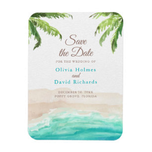 Akvarell Strand och Palmblad Save the Date Magnet