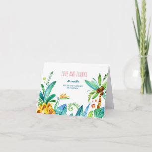 akvarell strand palmer pineapple bröllop tack kort