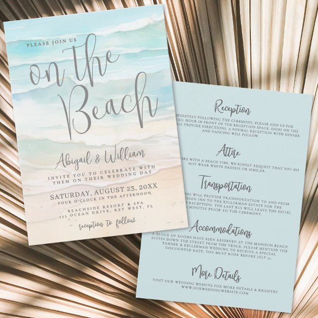 Akvarell Strandbröllop Allt I Ett Inbjudningar (Watercolor On The Beach Wedding All In One Invitation)