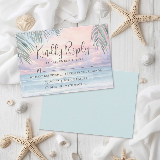 Akvarell Strandbröllop RSVP Svarskort OSA Kort (Watercolor Beach Wedding RSVP Reply Card)