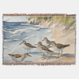 Akvarell Strandscen Sandpipers Havsfåglar Filt