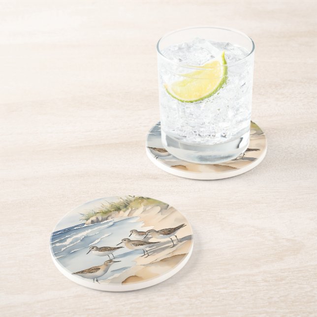 Akvarell Strandscen Sandpipers Havsfåglar Underlägg (Sidan)