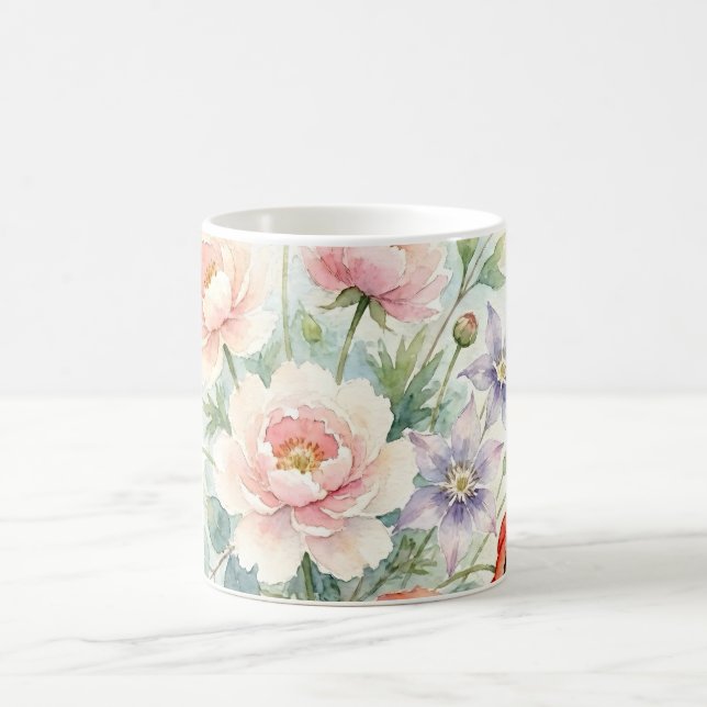 Akvarell Stugträdgård Vildblomsbukett Kaffemugg (Center)