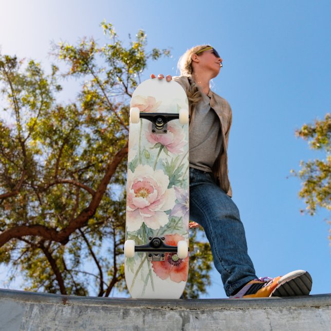 Akvarell Stugträdgård Vildblomsbukett Mini Skateboard Bräda 18,5 Cm (Utomhus 1)