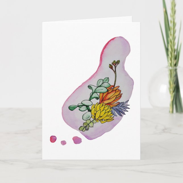 Akvarell Sukkulent Blommig Illustration Kort (Framsida)