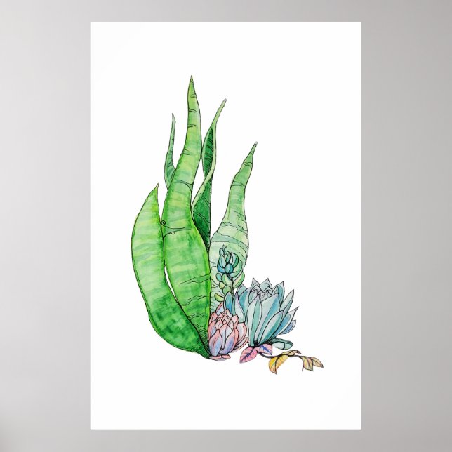 Akvarell Sukkulent Botanisk Grönska Poster (Framsidan)