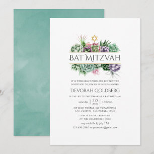 Akvarell Sukkulent Geometrisk Bar Mitzvah Inbjudningar