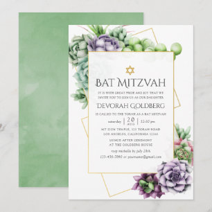 Akvarell Sukkulent Geometrisk Bat Mitzvah Inbjudningar