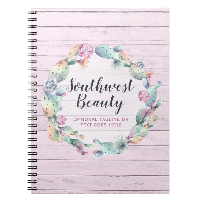 Akvarell Sukkulent Kaktus & Rustik Trä Bohemerna Anteckningsbok (Framsidan)