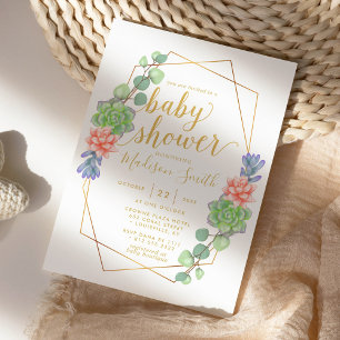 Akvarell Sukkulent Terrarium Baby Shower Inbjudningar