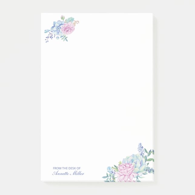 Akvarell Sukkulenter Blommig Personlig Post-it Block (Framsida)