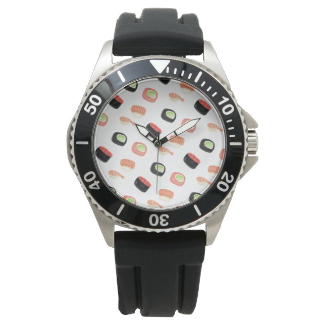 Akvarell Sushi Lax Gurka Rullar Armbandsur (Framsida)